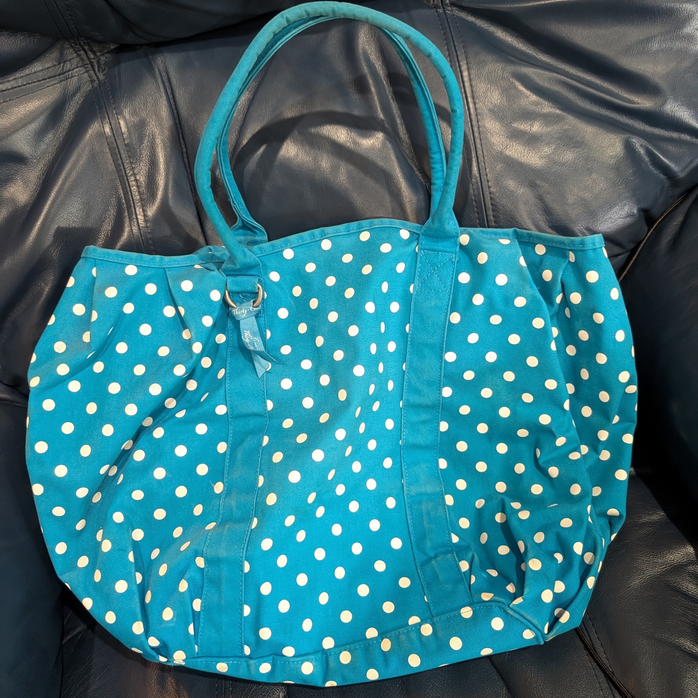 Blue and White Polka Dot Tote Bag with Playful Design